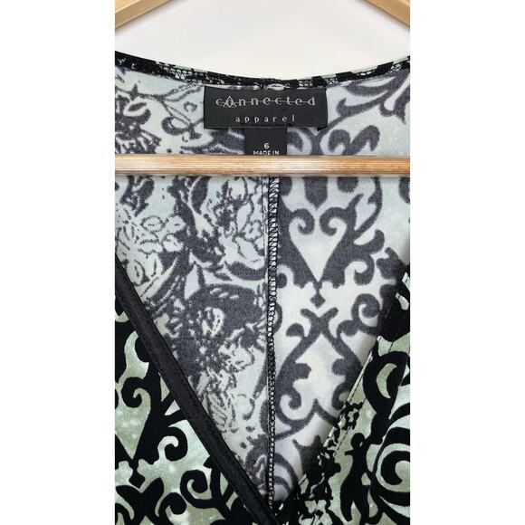 Connected Apparel Paisley Y2K Midi Shift Dress Floral Green Black Women's Size 6 - Picture 3 of 12